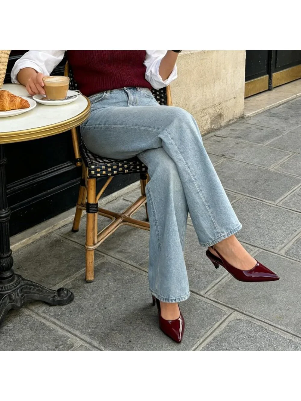 Women's Burgundy Slingback Pump Pointed Closed Toe Elegant Low Kitten Heel Shoes